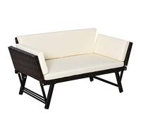 Cenbunsh Sofá de jardín Plegable de 2 plazas de poliratán, sofá Lounge con reposabrazos, Acero, marrón, 129x63x67 cm, para Patio y balcón