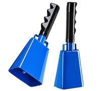 Cencerro con mango - 2 Pack de campanas de vaca, campanas de llamada fuertes para saludos, juegos deportivos, bodas, granja, azul, 3 x 9.125 x 2 pulgadas