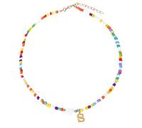 CENCERY Collares con iniciales de cuentas para niñas, coloridos collares con inicial y concha en forma de corazón, personalizados, para cumpleaños de niñas. (S)