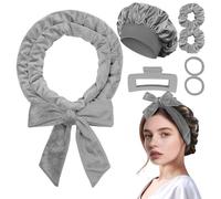 CENCERY Kit de Rizadores de Pelo sin Calor para Pelo Largo, Cinta de Rizos con Pinzas, Gomas y Gorro de Dormir, Bigudíes sin Calor para Ondas Suaves, Gris