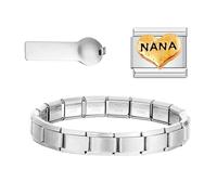 CENCERY Kit Inicial 3-en-1 para Pulsera Italiana Brazalete Dorado de 9mm, 6 Dijes y Herramienta de Extracción（NANA）