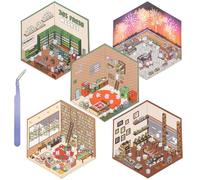 CENCERY Pegatinas 3D para casa DIY, 5 uds., Haz tu Propia Tienda de repostería, Festival, lavandería de Mercado Fresco, Fiesta en casa, Pegatinas Bonitas de Escena de Dibujos Animados