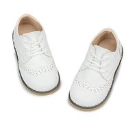 CENCIRILY Zapatos Oxford para niños y niñas, con cordones, suela de textura antideslizante, mocasines, zapatos planos clásicos para uniforme escolar, White, 29 EU
