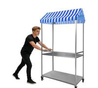 cendbirut Carro de Ventas para Exteriores, Carro portátil con toldo, Puesto Tipo quiosco para mercados agrícolas, Carrito Expositor y Puesto de Venta Plegable, para Calles, Parques,Azul,120cm