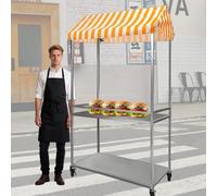 cendbirut Carro de Ventas portátil de 2 Niveles con Ruedas, quiosco Expositor Plegable con toldo y Ruedas, Carro móvil Plegable para Exteriores, Ideal para mercados,Amarillo,120cm