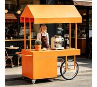 cendbirut Kiosk Farmers Market Booth, Carrito de Vendedor al Aire Libre con toldo, Carrito de Vendedor de Alimentos de Calle móvil de Negocios comerciales, para Venta al por Menor,Naranja,120 * 70cm