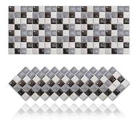 Cendray 20 pegatinas para azulejos de baño, antiaceite, impermeable, PVC, autoadhesivas, decoración, estilo mosaico de cocina, pegatinas para azulejos de baño, diseño liso gris y negro (10 x 10 cm)