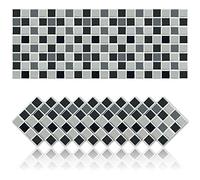 Cendray Lote de 20 adhesivos para azulejos, antiaceite, impermeable, PVC, autoadhesivos, decoración, estilo mosaico de cocina, diseño de cuadros, gris y negro (10x10 cm)