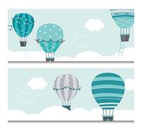 Cenefa Adhesiva Decorativa de 15 cm x 200 cm para Habitación Infantil y de Bebé - Pegatina de Pared para Niños Y033 (Globo Aerostático)