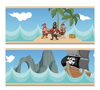 Cenefa de 15 cm x 200 cm para habitación de los niños, habitación de bebé, adhesivo decorativo para pared, adhesivo decorativo para niños, niñas y niños Y033 (piratas)