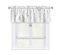 Cenefa de cortina con estampado de bosques y pájaros grises de cocina, 137 x 45,7 cm, semitransparente, 1 panel de cortinas cortas para dormitorio, baño