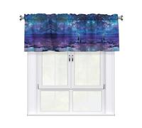 Cenefa de cortina con estampado de cielo nocturno de cocina, 137 x 45,7 cm, semitransparente, 1 panel de cortinas cortas para dormitorio, baño