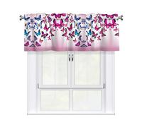 Cenefa de cortina con estampado de mariposas de color de cocina, 137 x 45,7 cm, semitransparente, 1 panel de cortinas cortas para dormitorio, baño