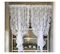 Cenefas de encaje para ventanas, Cortina de tul encaje con volantes princesa francesa blanca, varios tamaños(W140CM X H150CM(1PC))