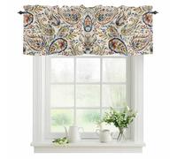 Cenefas de flores azules y verdes para ventanas, acuarela, abstracta, cachemira, textura bohemia, cenefa corta con bolsillo para barra, cortinas para cocina, baño, dormitorio, decoración de 42 x 12