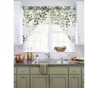 Cenefas de hojas de eucalipto verde salvia para ventana de cocina, cortinas botánicas pequeñas para primavera y verano, cortinas para dormitorio, baño, sobre fregadero, bolsillo para barra, cenefas de