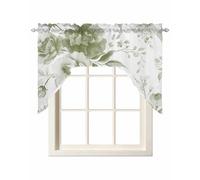 Cenefas florales de color verde salvia en acuarela para ventana de cocina, cortinas con estampado botánico abstracto para dormitorio, baño, sobre el fregadero, bolsillo para barra, cenefas decorativas