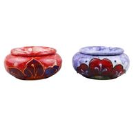 CENICERO AGUA Cenicero de Cerámica con Diseño de Amapola, Rojo y Azul, Decorativo con Tapa, Estilo Artesanal, Grande para Interior y Exterior (rojo)