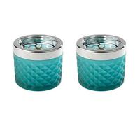 Cenicero APS Wind, cenicero, de metal cromado, vidrio esmerilado, con cierre de bayoneta, Ø 9,5 cm, 8 cm de altura, azul claro (Paquete de 2)