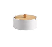 Cenicero Cenicero de cerámica con tapa Cenicero de mesa for interiores y exteriores Cenicero de escritorio con tapa de madera de bambú for el hogar, oficina, patios, jardines, etc. Ceniceros(Blanco)