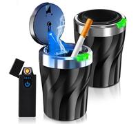 Cenicero Coche, 2 Piezas Cenicero De Coche, Cenicero Portátil Para Coche Con Luz Led, Cenicero Para Coche Con Tapa, Cenicero De Automóvil Con Encendedor Usb Para Coche, Camping Al Aire Libre