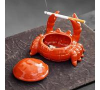Cenicero con tapa, bonito cenicero de cerámica, decoración del hogar, cangrejos rojos, escultura de dedo, cenicero de cerámica anti cenicero, adornos para el hogar, oficina, interior y exterior Tommiy