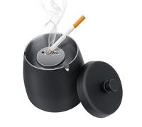 Cenicero con Tapa, Cenicero de Acero Inoxidable, Cenicero Portátil,Base Antideslizante, para Residuos de Cigarrillos y Cenizas en el Bar Oficina (Negro)