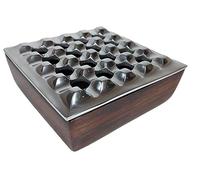 Cenicero con tapa para puros, diseño de madera metálica, ceniceros resistentes al viento sin olor para el hogar, oficina, mesa, patio, exterior, balcón (7 x 7 x 2.5 pulgadas) (plateado 16)