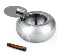 Cenicero de acero inoxidable con tapa a prueba de viento para fumar cenicero de cigarrillos, bandeja de escritorio para uso interior o exterior, decoración de oficina en el hogar - plata