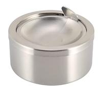 Cenicero de Acero Inoxidable Resistente al Viento con Tapa, Redondo, Clásico, Plata Mate