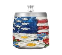 Cenicero de acuarela con diseño de margarita con tapa, resistente al viento, acero inoxidable, sin olor, sin humo, para el hogar, oficina, mesa, cigarrillos, patio, balcón al aire libre