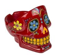 Cenicero de Calavera Mexicana de Poliresina, Diseño Día de Muertos, Multicolor, 12 cm, 6 Colores Surtidos, con Caja de Regalo (Rojo)