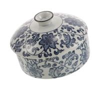 Cenicero de Cerámica Azul con Tapa, Diseño Chinoiserie para Interior