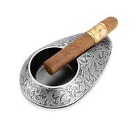 Cenicero de cigarros portátil de acero inoxidable cepillado con escultura exquisita, cenicero irrompible con base antideslizante, accesorio de puros duradero y clásico (plateado)