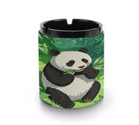 Cenicero de coche con estampado de panda de dibujos animados, resistente al viento, adecuado para sala de estar, dormitorio, sala de conferencias, oficina y decoración interior del coche