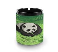 Cenicero de coche con estampado de panda de dibujos animados, resistente al viento, adecuado para sala de estar, dormitorio, sala de conferencias, oficina y decoración interior del coche