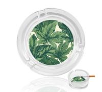 Cenicero de cristal botánico con follaje verde para cigarrillos, cenicero para cigarrillos para uso interior o exterior, estuche para ceniceros de puros con 3 muescas - Regalo decorativo de cristal p