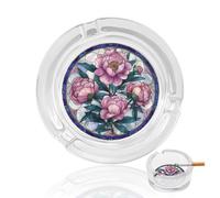 Cenicero de cristal con diseño de peonías rosas para cigarrillos, ceniceros decorativos portátiles para decoración del hogar y la oficina