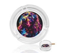 Cenicero de cristal con diseño de perro en arco iris, rosa, amarillo, azul, para cigarrillos, portátil, decorativo, para decoración del hogar y la oficina