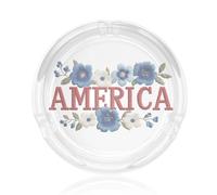 Cenicero de cristal con flores bordadas sencillas y la palabra "America" para cigarrillos. Estuche para ceniceros para decoración del hogar y la oficina.