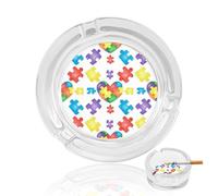 Cenicero de cristal decorativo portátil con foto de concienciación sobre el autismo, apto para uso en interiores y exteriores.