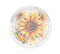 Cenicero de cristal portátil de girasol amarillo en aceite, adecuado para uso en interiores y exteriores, ideal para fumar en la mesa.