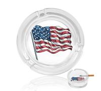 Cenicero de cristal vintage con bandera americana roja, blanca y azul para cigarrillos, ceniceros decorativos portátiles para decoración del hogar y la oficina