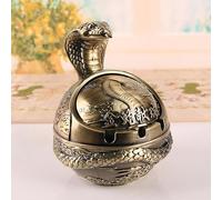 Cenicero de estilo vintage con tapa para cigarrillos, metal, resistente al viento, sin humo, inodoro, para interior y exterior, decorativo, tallado a mano, regalo de fantasía