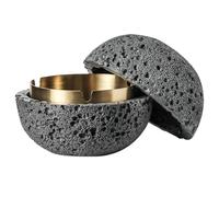 Cenicero de hormigón con tapa Cenicero de coche a prueba de olores sin humo interior con bandeja extraíble 3 ranuras antideslizante a prueba de viento para fumadores gris o..