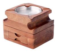 Cenicero De Madera con Bandeja para Whisky, Posavasos De Cenicero para Puros De 2 Capas con Cajón, Soporte para Cigarros, Soporte para Sala De Estar Y Hogar