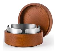 Cenicero de madera con tapa para ahumadores, forro de acero inoxidable, resistente al viento, duradero, fácil de limpiar, ceniceros frescos para uso en interiores o exteriores, patio, oficina y hogar