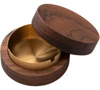 Cenicero de madera resistente al viento, con tapa, a prueba de viento y olores, ideal para bar, oficina, sala de estar y fiesta (dorado).