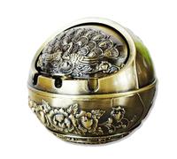 Cenicero de Metal Vintage Cortavientos con Relieve de Pavo Real - Cenicero de Mesa para Salón, Oficina, Estudio - Regalo Ideal para Hombres (C)