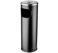 KADAX - Cenicero de pie de acero inoxidable, con cubo de basura de 18 L, tapa y cenicero colocado, contenedor de residuos para exteriores, cubo de basura, Acero al polvo., Negro , 20 x 20 x 58 cm